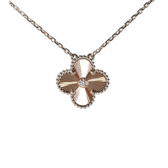 Van Cleef & Arpels Vintage Alhambra Pendant Necklace White Gold Guilloche Rose Gold Diamond 2024