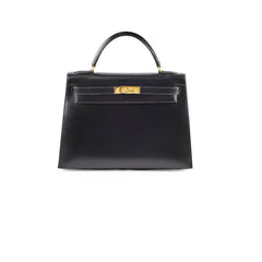 Hermes Kelly 32 Box Leather C Square Stamp Black