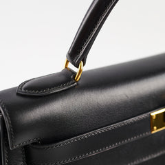 Hermes Kelly 32 Box Leather C Square Stamp Black