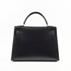 Hermes Kelly 32 Box Leather C Square Stamp Black