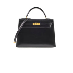 Hermes Kelly 32 Box Leather C Square Stamp Black