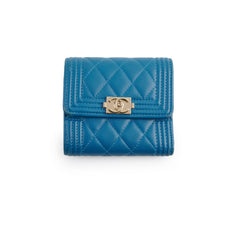 Chanel Boy Lambskin Quilted Flap Wallet Blue