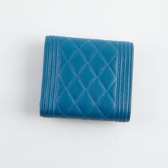 Chanel Boy Lambskin Quilted Flap Wallet Blue