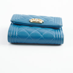 Chanel Boy Lambskin Quilted Flap Wallet Blue