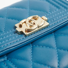 Chanel Boy Lambskin Quilted Flap Wallet Blue