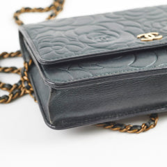 Chanel Camelia Embossed Wallet On Chain WOC Irrdescent Green