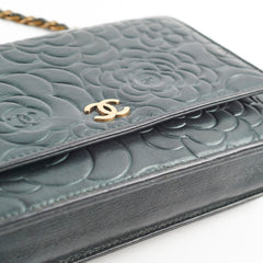 Chanel Camelia Embossed Wallet On Chain WOC Irrdescent Green