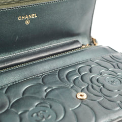 Chanel Camelia Embossed Wallet On Chain WOC Irrdescent Green