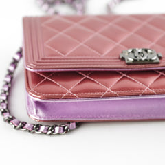 Chanel Boy Patent Wallet On Chain WOC Rose/Lilac