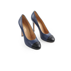 Chanel Cap Toe Leather Pumps Navy Size 40C