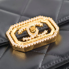 Chanel Calfskin Strass Quilted Mini Flap Bag Black Microchip