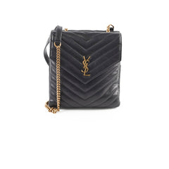 Saint Laurent Quilted Double Leather Crossbody Bag Black