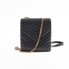 Saint Laurent Quilted Double Leather Crossbody Bag Black