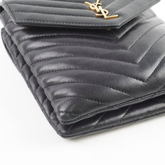 Saint Laurent Quilted Double Leather Crossbody Bag Black