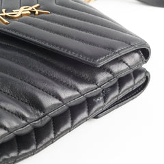 Saint Laurent Quilted Double Leather Crossbody Bag Black