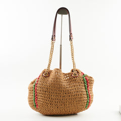 Gucci GG Marmont Limited Edition Raffia Chain Tote Natural Red/Green