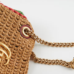 Gucci GG Marmont Limited Edition Raffia Chain Tote Natural Red/Green