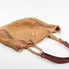 Gucci GG Marmont Limited Edition Raffia Chain Tote Natural Red/Green