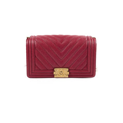 Chanel Old Medium Boy Red Chevron Caviar - Series 26