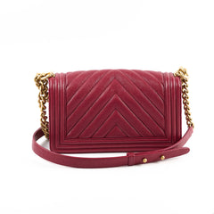 Chanel Old Medium Boy Red Chevron Caviar - Series 26