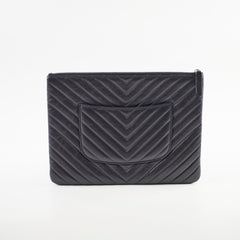 Chanel Classic Medium Chevron O-Pouch Navy