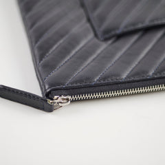 Chanel Classic Medium Chevron O-Pouch Navy