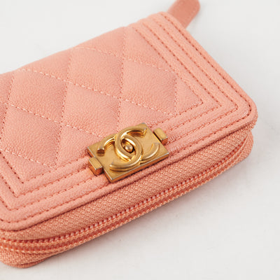 Chanel Boy Zip Around Wallet Quilted Caviar Long Pink 22798717