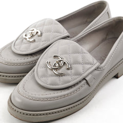 Chanel Quilted Grey Loafers Size 36.5