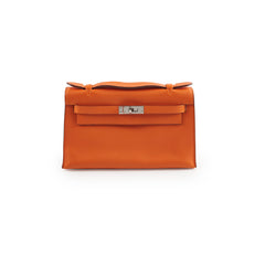 Hermes Kelly Pochette SHW Orange L Square Stamp