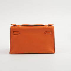 Hermes Kelly Pochette SHW Orange L Square Stamp