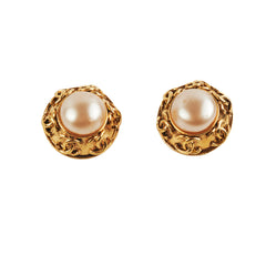 Chanel Vintage Clip On Round Gold Earrings Costume Jewellery