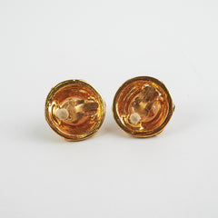 Chanel Vintage Clip On Round Gold Earrings Costume Jewellery