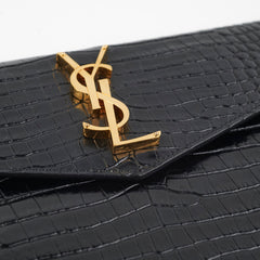 Saint Laurent Croc Embossed Clutch