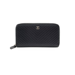 Chanel Caviar Chevron Long Zippy Wallet Black