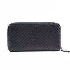 Chanel Caviar Chevron Long Zippy Wallet Black