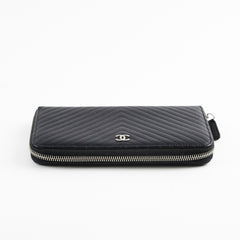 Chanel Caviar Chevron Long Zippy Wallet Black