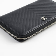 Chanel Caviar Chevron Long Zippy Wallet Black