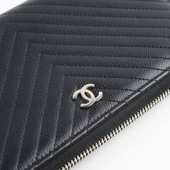 Chanel Caviar Chevron Long Zippy Wallet Black