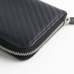 Chanel Caviar Chevron Long Zippy Wallet Black