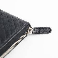 Chanel Caviar Chevron Long Zippy Wallet Black