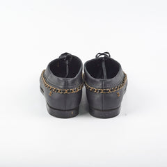 Chanel Leather Lace Up Loafers Size 40 Black