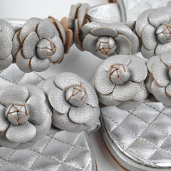 Chanel Lambskin Camelia Silver Sandals Size 40