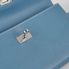 Hermes Kelly To Go Wallet Blue Epsom - Stamp Square R (2014)