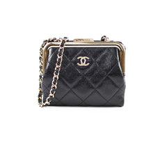 Chanel Quilted Mini Clip with Chain Aged Calfskin Black Microchipped