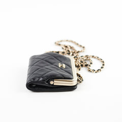 Chanel Quilted Mini Clip with Chain Aged Calfskin Black Microchipped