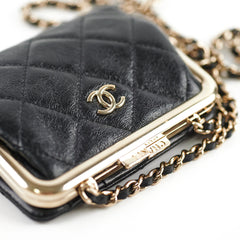 Chanel Quilted Mini Clip with Chain Aged Calfskin Black Microchipped