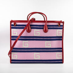 Gucci Fabric Embroidered Sydney Tote Bag Pink/Blue