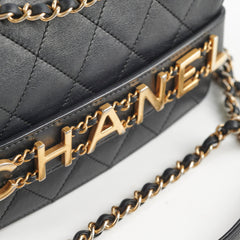 Chanel Logo Enchained Quilted Calfskin Medium Black Flap Bag