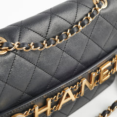 Chanel Logo Enchained Quilted Calfskin Medium Black Flap Bag