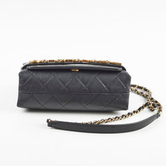 Chanel Logo Enchained Quilted Calfskin Medium Black Flap Bag